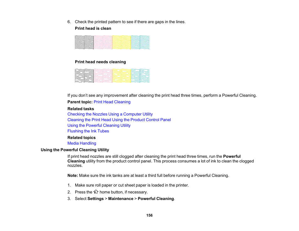 Using the powerful cleaning utility | Epson SureColor T3170x 24" Desktop Printer User Manual | Page 156 / 216