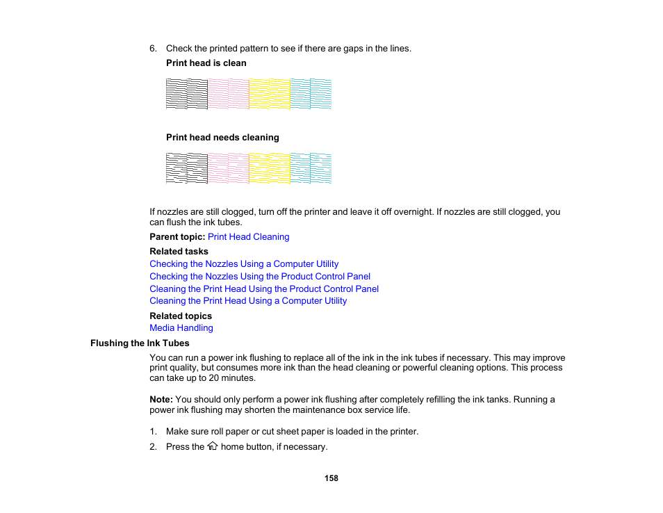 Flushing the ink tubes | Epson SureColor T3170x 24" Desktop Printer User Manual | Page 158 / 216
