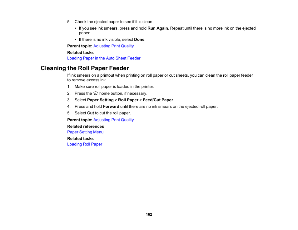 Cleaning the roll paper feeder | Epson SureColor T3170x 24" Desktop Printer User Manual | Page 162 / 216