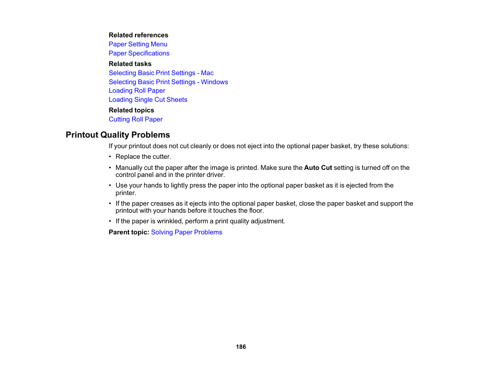 Printout quality problems | Epson SureColor T3170x 24" Desktop Printer User Manual | Page 186 / 216