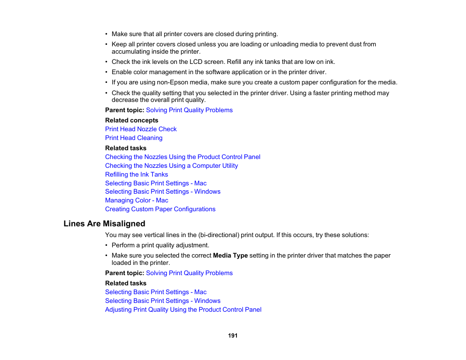 Lines are misaligned | Epson SureColor T3170x 24" Desktop Printer User Manual | Page 191 / 216