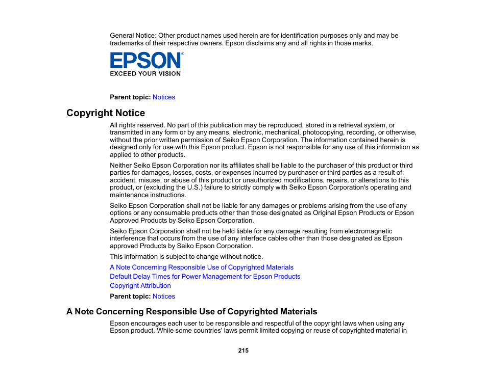 Copyright notice | Epson SureColor T3170x 24" Desktop Printer User Manual | Page 215 / 216