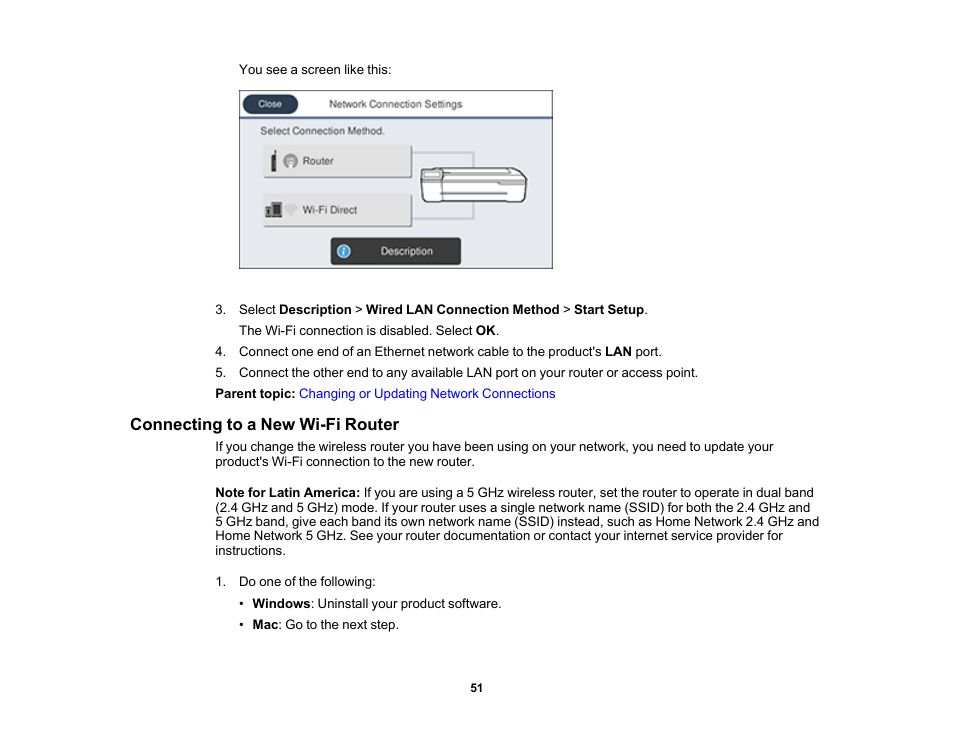 Connecting to a new wi-fi router | Epson SureColor T3170x 24" Desktop Printer User Manual | Page 51 / 216