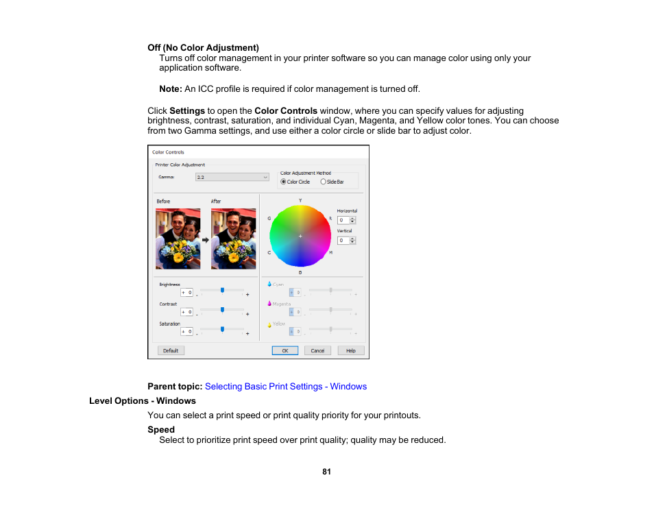Level options - windows | Epson SureColor T3170x 24" Desktop Printer User Manual | Page 81 / 216