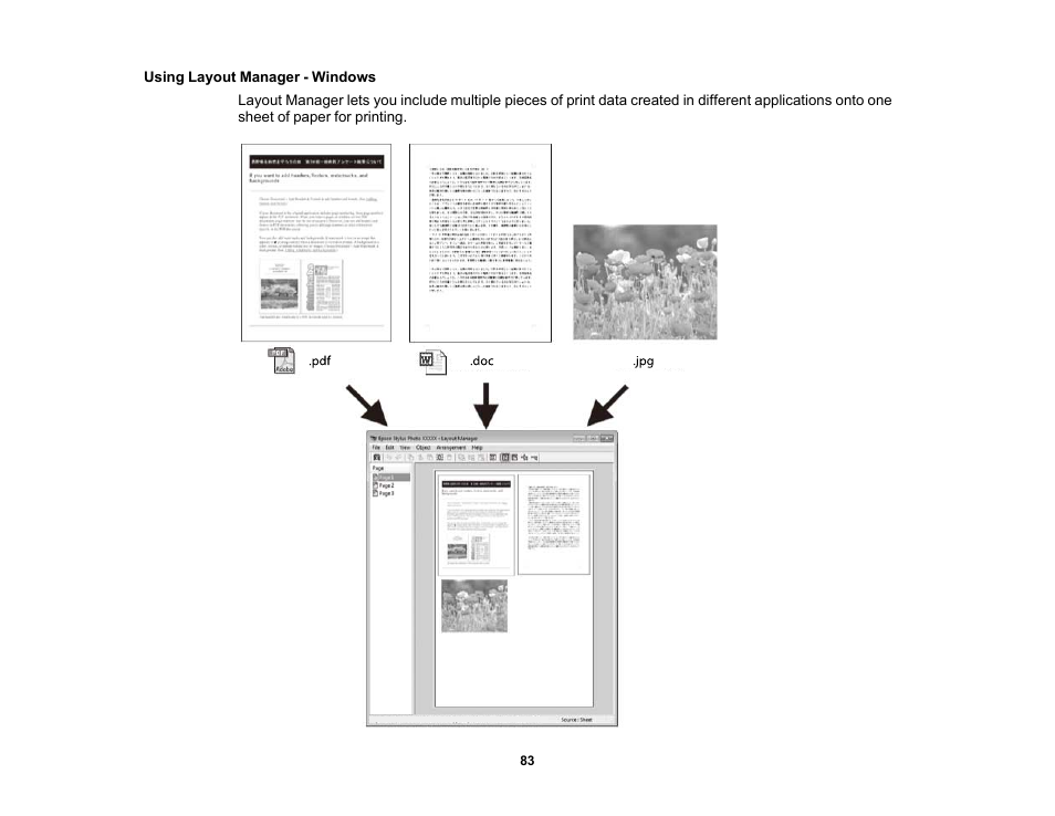 Using layout manager - windows | Epson SureColor T3170x 24" Desktop Printer User Manual | Page 83 / 216