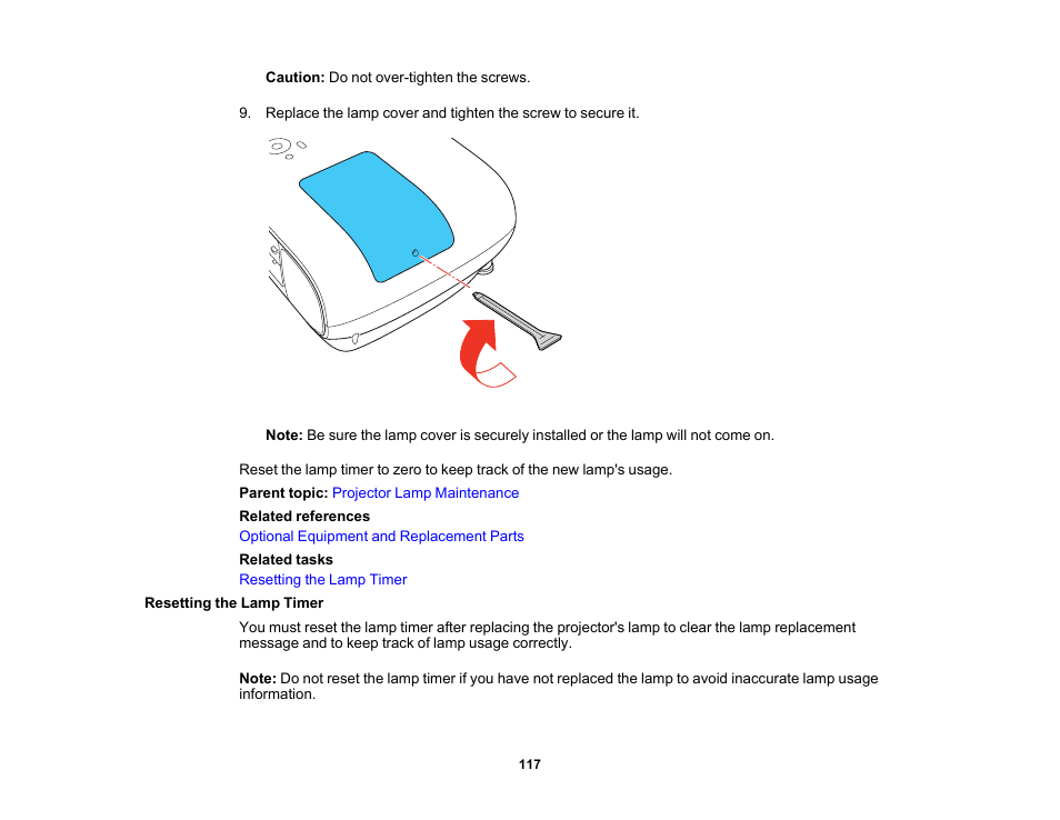 Resetting the lamp timer | Epson Home Cinema 3800 HDR Pixel-Shift 4K UHD 3LCD Home Theater Projector User Manual | Page 117 / 164