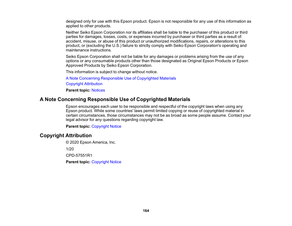 Copyright attribution | Epson Home Cinema 3800 HDR Pixel-Shift 4K UHD 3LCD Home Theater Projector User Manual | Page 164 / 164