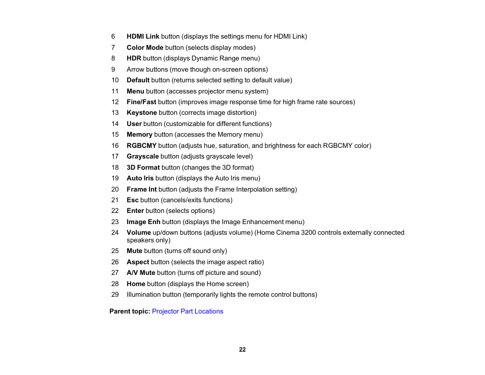 Epson Home Cinema 3800 HDR Pixel-Shift 4K UHD 3LCD Home Theater Projector User Manual | Page 22 / 164