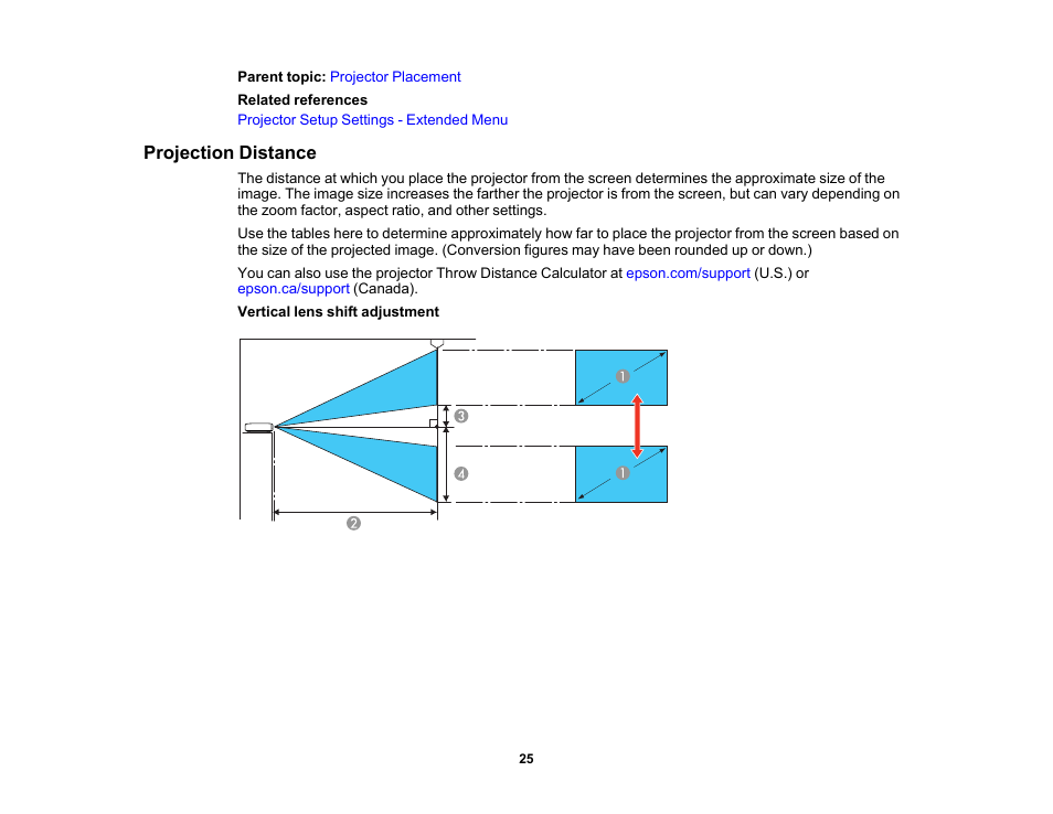 Projection distance | Epson Home Cinema 3800 HDR Pixel-Shift 4K UHD 3LCD Home Theater Projector User Manual | Page 25 / 164