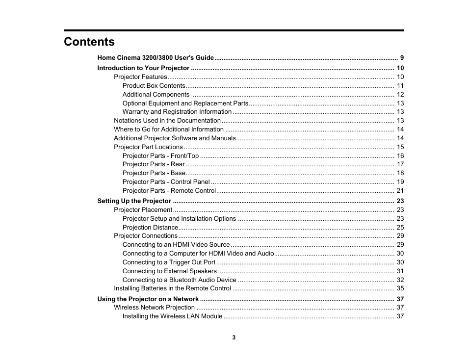 Epson Home Cinema 3800 HDR Pixel-Shift 4K UHD 3LCD Home Theater Projector User Manual | Page 3 / 164
