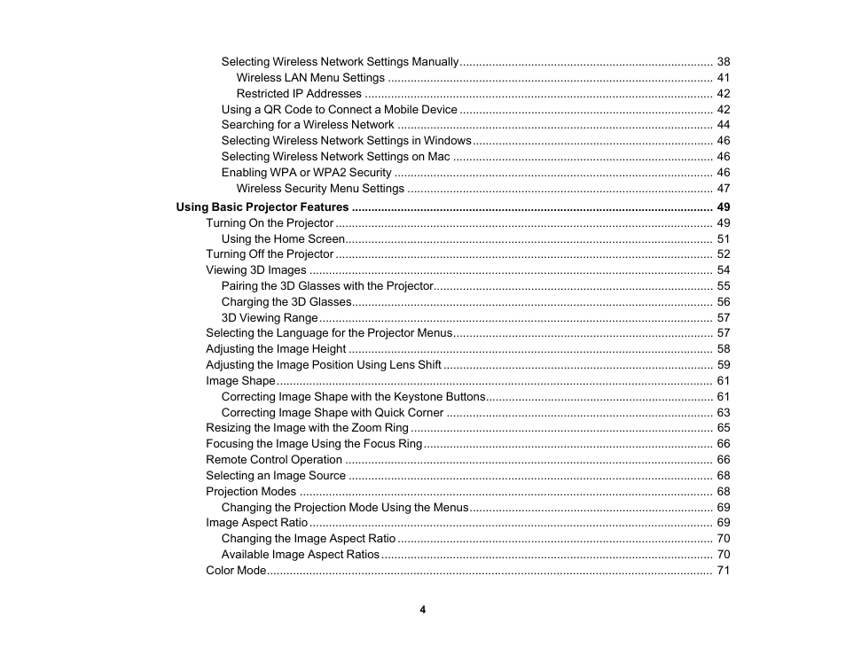 Epson Home Cinema 3800 HDR Pixel-Shift 4K UHD 3LCD Home Theater Projector User Manual | Page 4 / 164
