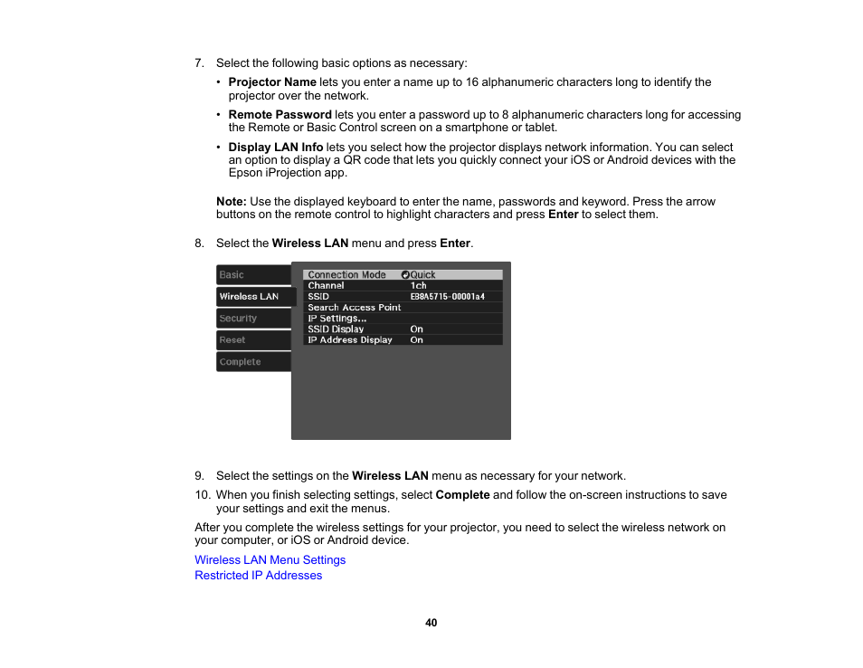 Epson Home Cinema 3800 HDR Pixel-Shift 4K UHD 3LCD Home Theater Projector User Manual | Page 40 / 164