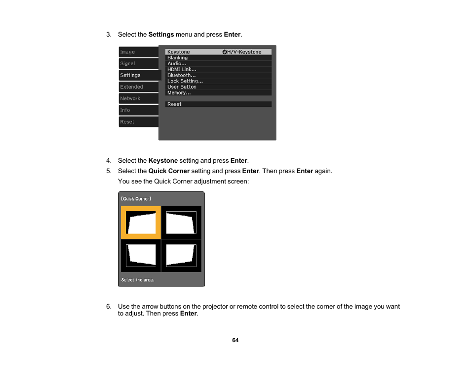 Epson Home Cinema 3800 HDR Pixel-Shift 4K UHD 3LCD Home Theater Projector User Manual | Page 64 / 164