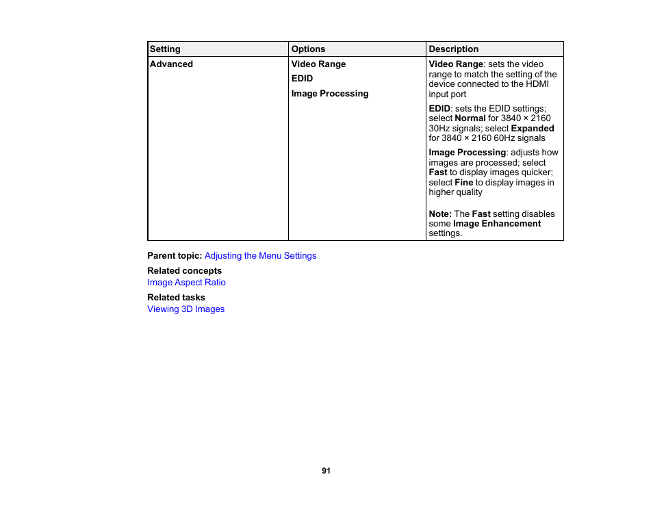 Epson Home Cinema 3800 HDR Pixel-Shift 4K UHD 3LCD Home Theater Projector User Manual | Page 91 / 164