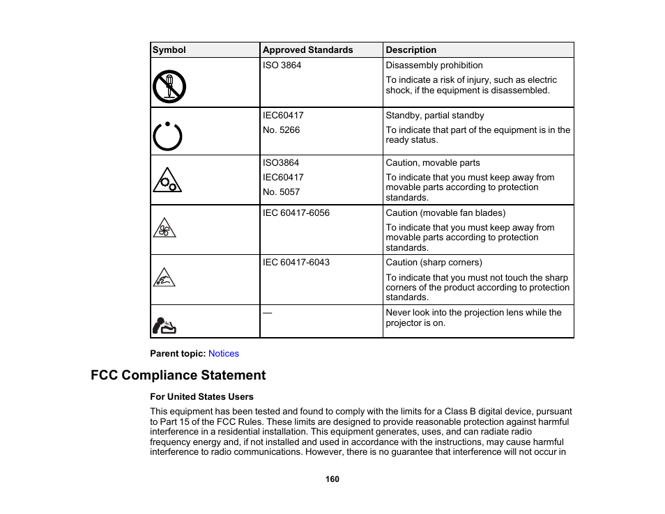 Fcc compliance statement | Epson Home Cinema 4010 Pixel-Shifted UHD 3LCD Home Theater Projector User Manual | Page 160 / 166