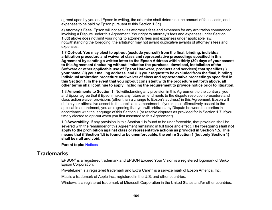 Trademarks | Epson Home Cinema 4010 Pixel-Shifted UHD 3LCD Home Theater Projector User Manual | Page 164 / 166