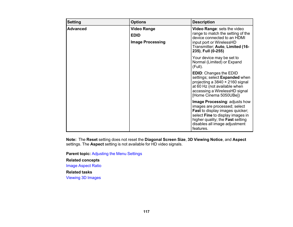 Epson Home Cinema PRO-UHD 5050UB HDR Pixel-Shift 4K UHD 3LCD Home Theater Projector User Manual | Page 117 / 184