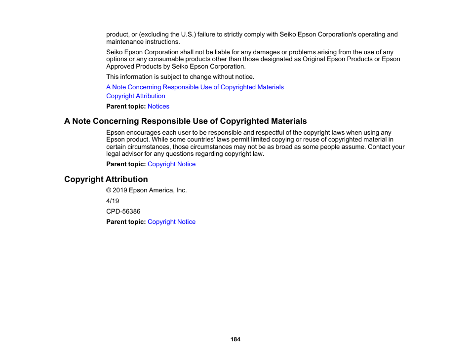 Copyright attribution | Epson Home Cinema PRO-UHD 5050UB HDR Pixel-Shift 4K UHD 3LCD Home Theater Projector User Manual | Page 184 / 184