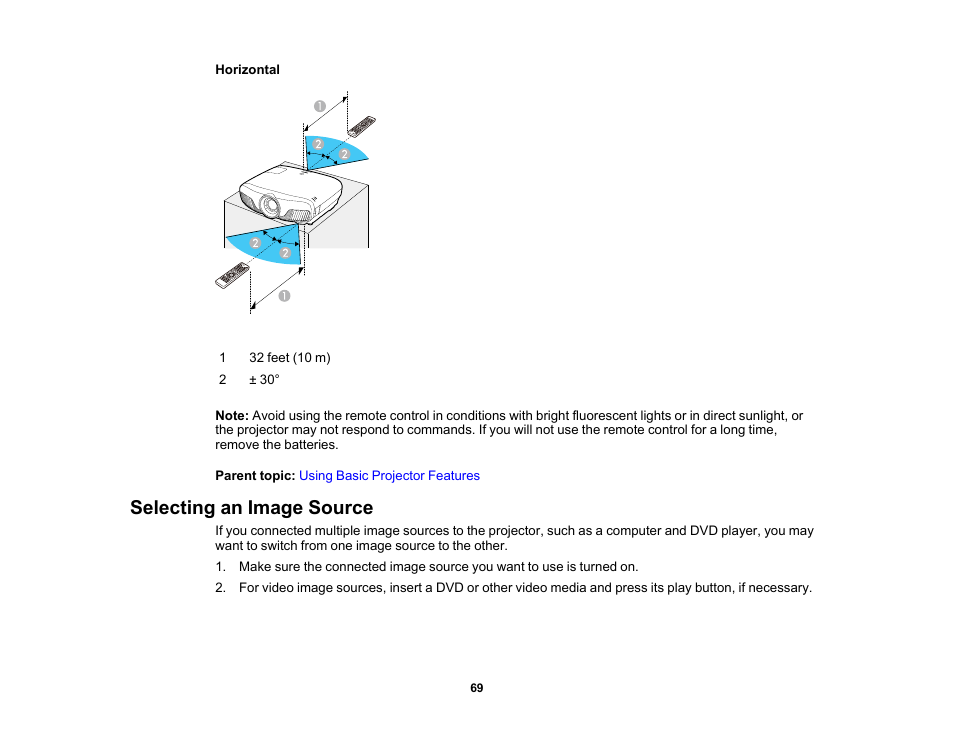 Selecting an image source | Epson Home Cinema PRO-UHD 5050UB HDR Pixel-Shift 4K UHD 3LCD Home Theater Projector User Manual | Page 69 / 184