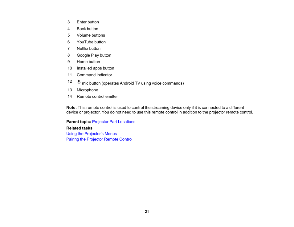 Epson Home Cinema 2200 2700-Lumen Full HD 3LCD Smart Projector (2021 Version) User Manual | Page 21 / 136
