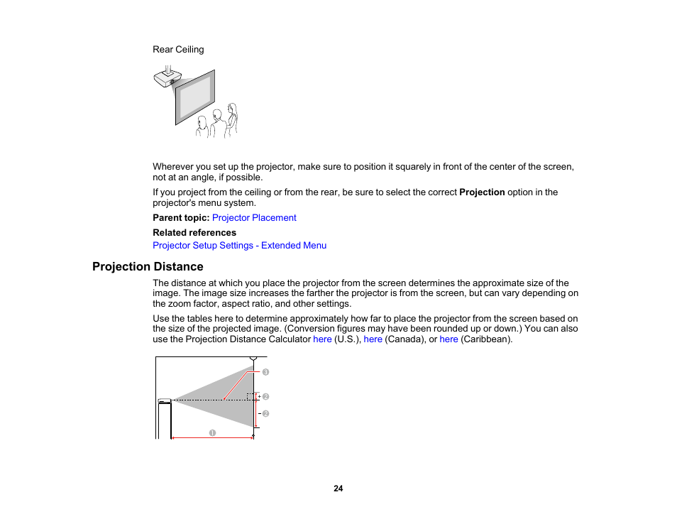 Projection distance | Epson Home Cinema 2200 2700-Lumen Full HD 3LCD Smart Projector (2021 Version) User Manual | Page 24 / 136