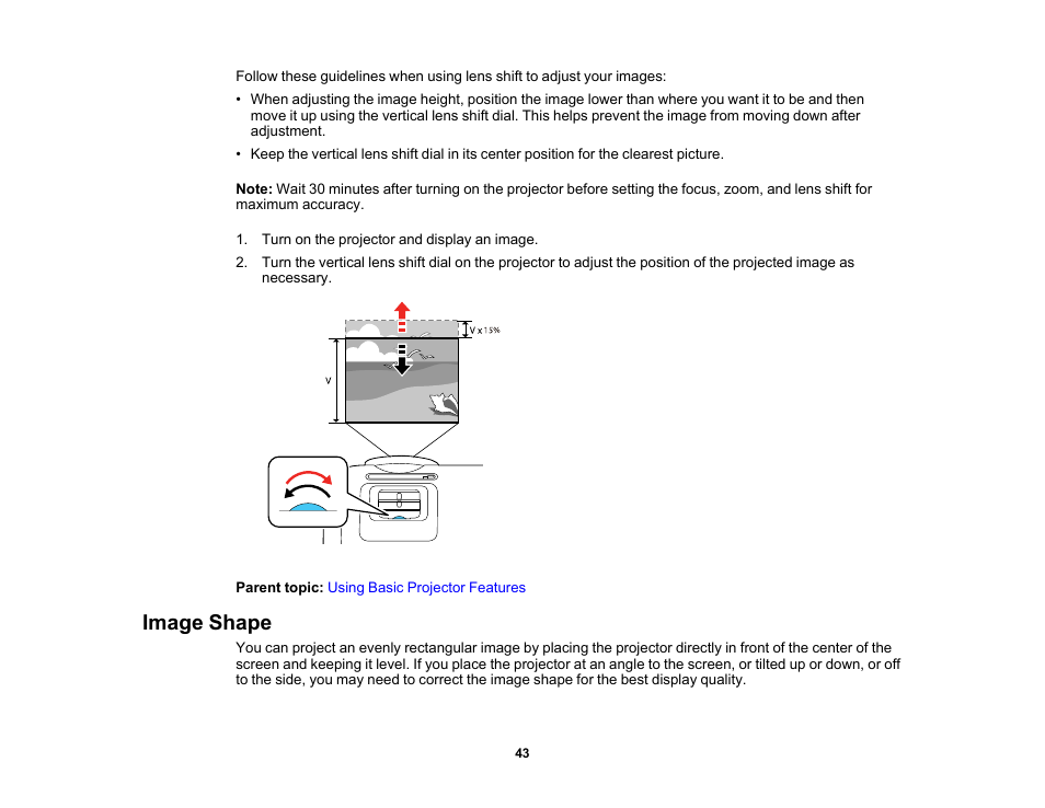 Image shape | Epson Home Cinema 2200 2700-Lumen Full HD 3LCD Smart Projector (2021 Version) User Manual | Page 43 / 136