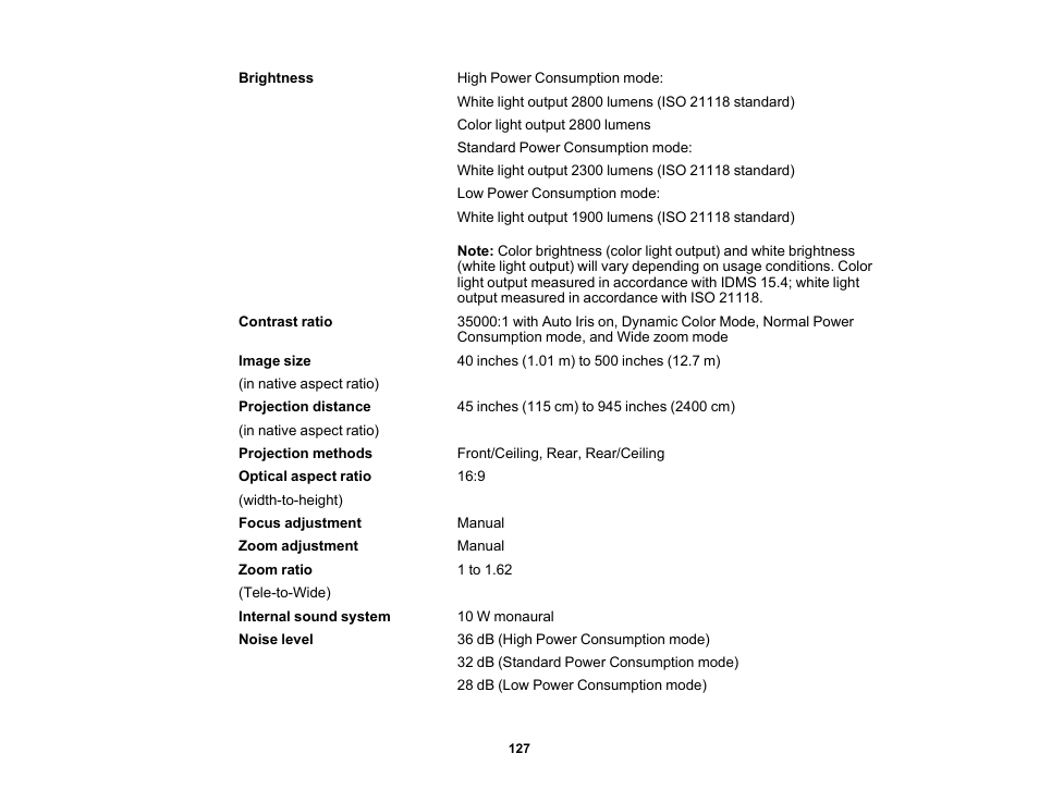 Epson Home Cinema 2350 2800-Lumen Pixel-Shift 4K UHD 3LCD Smart Gaming Projector User Manual | Page 127 / 149