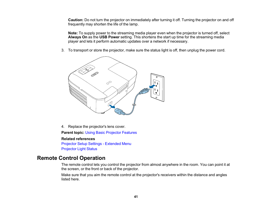 Remote control operation | Epson Home Cinema 2350 2800-Lumen Pixel-Shift 4K UHD 3LCD Smart Gaming Projector User Manual | Page 41 / 149