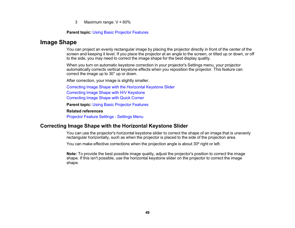 Image shape | Epson Home Cinema 2350 2800-Lumen Pixel-Shift 4K UHD 3LCD Smart Gaming Projector User Manual | Page 49 / 149
