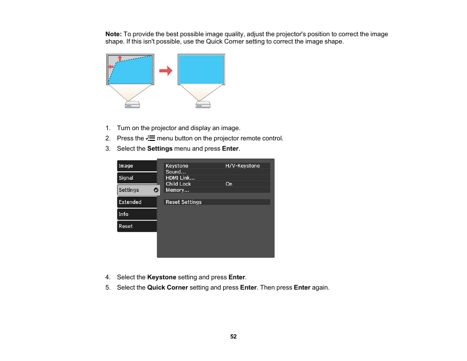 Epson Home Cinema 2350 2800-Lumen Pixel-Shift 4K UHD 3LCD Smart Gaming Projector User Manual | Page 52 / 149