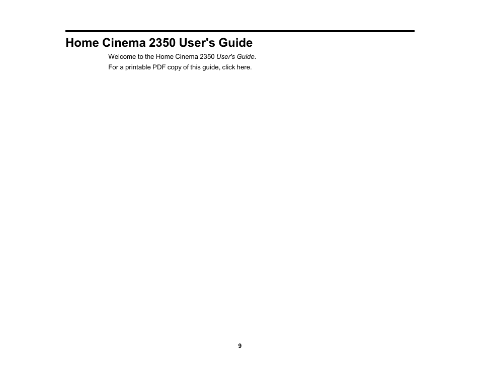 Home cinema 2350 user's guide | Epson Home Cinema 2350 2800-Lumen Pixel-Shift 4K UHD 3LCD Smart Gaming Projector User Manual | Page 9 / 149