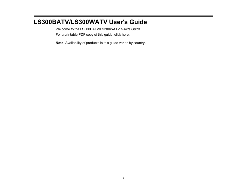 Ls300batv/ls300watv user's guide | Epson EpiqVision Ultra LS300 3600-Lumen Full HD Ultra-Short Throw Smart Laser 3LCD Projector (Black) User Manual | Page 7 / 107