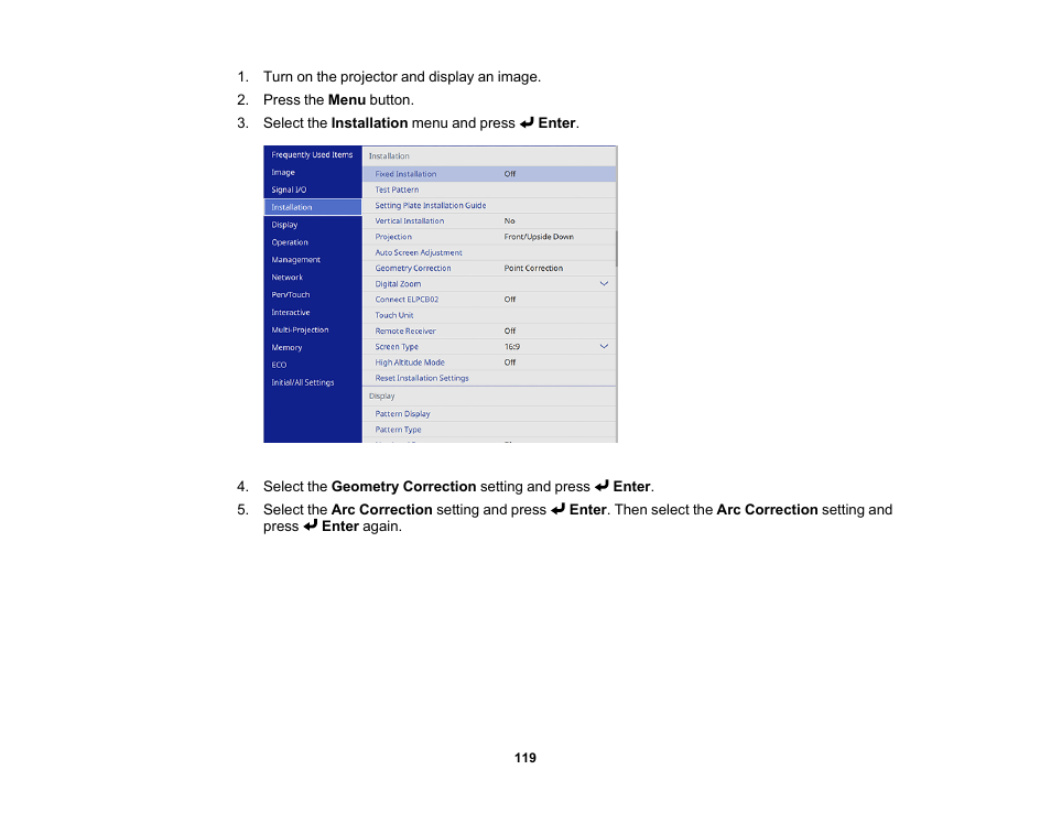 Epson BrightLink 1485Fi 5000-Lumen Pixel-Shift Full HD Ultra-Short Throw 3LCD Interactive Laser Projector User Manual | Page 119 / 395