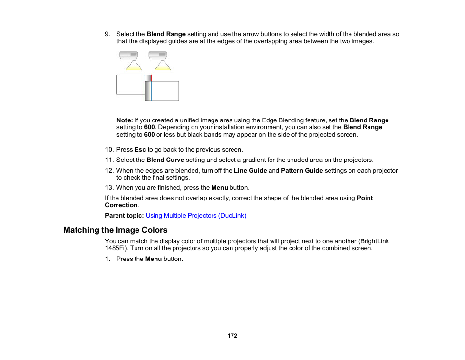 Matching the image colors | Epson BrightLink 1485Fi 5000-Lumen Pixel-Shift Full HD Ultra-Short Throw 3LCD Interactive Laser Projector User Manual | Page 172 / 395