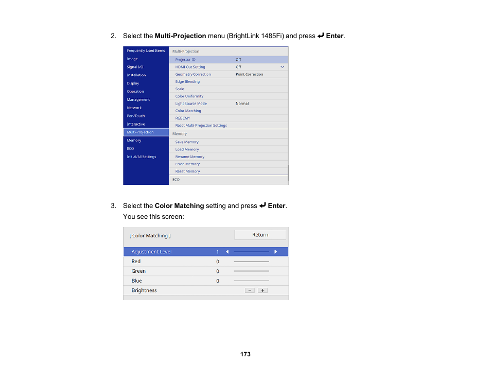 Epson BrightLink 1485Fi 5000-Lumen Pixel-Shift Full HD Ultra-Short Throw 3LCD Interactive Laser Projector User Manual | Page 173 / 395