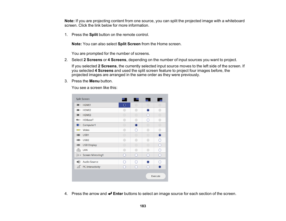 Epson BrightLink 1485Fi 5000-Lumen Pixel-Shift Full HD Ultra-Short Throw 3LCD Interactive Laser Projector User Manual | Page 183 / 395