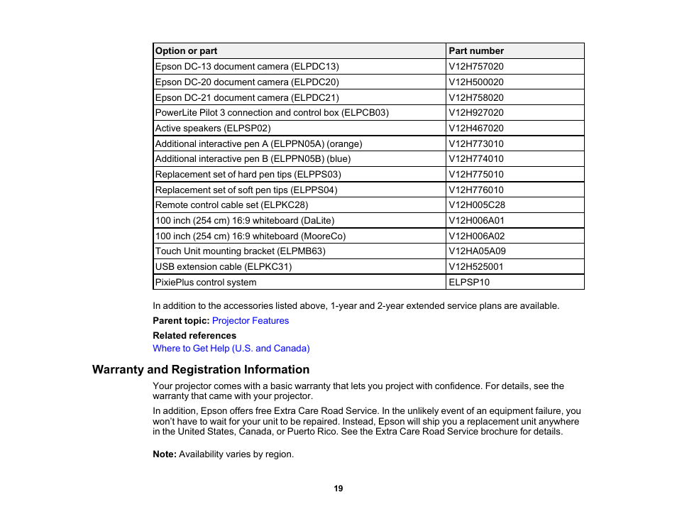 Warranty and registration information | Epson BrightLink 1485Fi 5000-Lumen Pixel-Shift Full HD Ultra-Short Throw 3LCD Interactive Laser Projector User Manual | Page 19 / 395