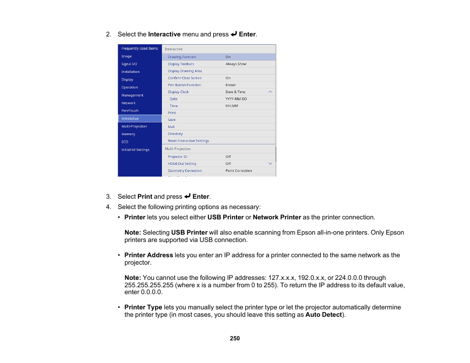 Epson BrightLink 1485Fi 5000-Lumen Pixel-Shift Full HD Ultra-Short Throw 3LCD Interactive Laser Projector User Manual | Page 250 / 395