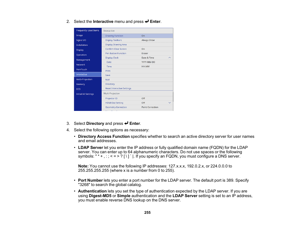 Epson BrightLink 1485Fi 5000-Lumen Pixel-Shift Full HD Ultra-Short Throw 3LCD Interactive Laser Projector User Manual | Page 255 / 395