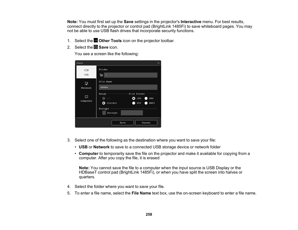 Epson BrightLink 1485Fi 5000-Lumen Pixel-Shift Full HD Ultra-Short Throw 3LCD Interactive Laser Projector User Manual | Page 258 / 395