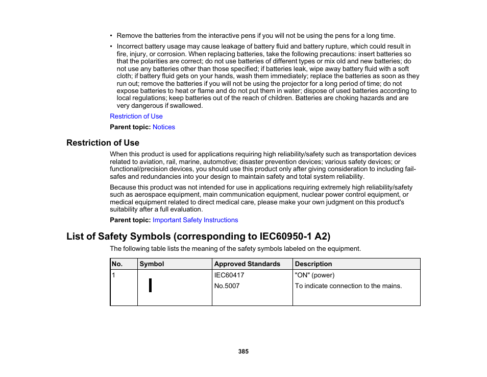 Restriction of use | Epson BrightLink 1485Fi 5000-Lumen Pixel-Shift Full HD Ultra-Short Throw 3LCD Interactive Laser Projector User Manual | Page 385 / 395