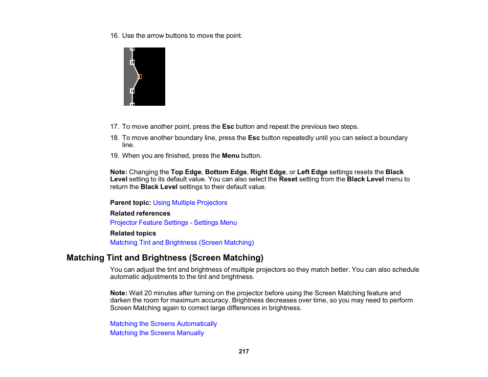 Matching tint and brightness (screen matching) | Epson Pro L30002UNL 30,000-Lumen HDR Pixel-Shift DCI 4K Laser 3LCD Large Venue Projector (White) User Manual | Page 217 / 347