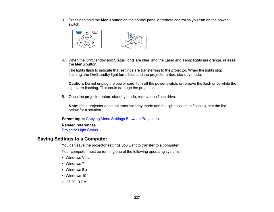 Saving settings to a computer | Epson Pro L30002UNL 30,000-Lumen HDR Pixel-Shift DCI 4K Laser 3LCD Large Venue Projector (White) User Manual | Page 237 / 347