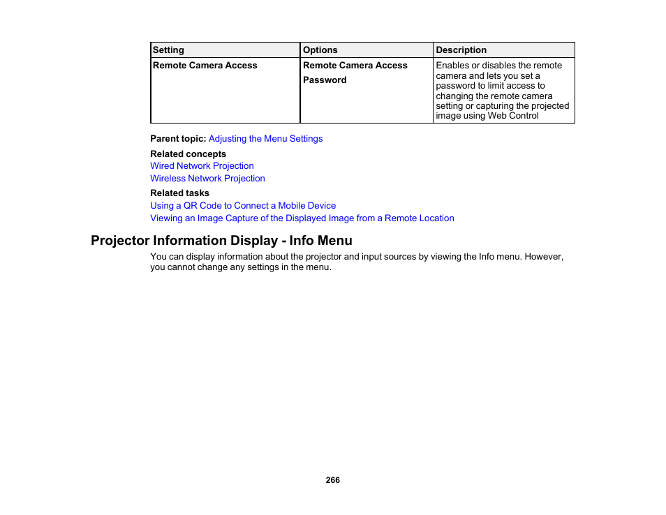 Projector information display - info menu | Epson Pro L30002UNL 30,000-Lumen HDR Pixel-Shift DCI 4K Laser 3LCD Large Venue Projector (White) User Manual | Page 266 / 347