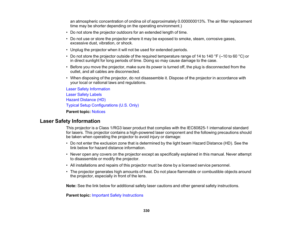 Laser safety information | Epson Pro L30002UNL 30,000-Lumen HDR Pixel-Shift DCI 4K Laser 3LCD Large Venue Projector (White) User Manual | Page 330 / 347