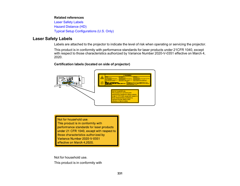 Laser safety labels | Epson Pro L30002UNL 30,000-Lumen HDR Pixel-Shift DCI 4K Laser 3LCD Large Venue Projector (White) User Manual | Page 331 / 347