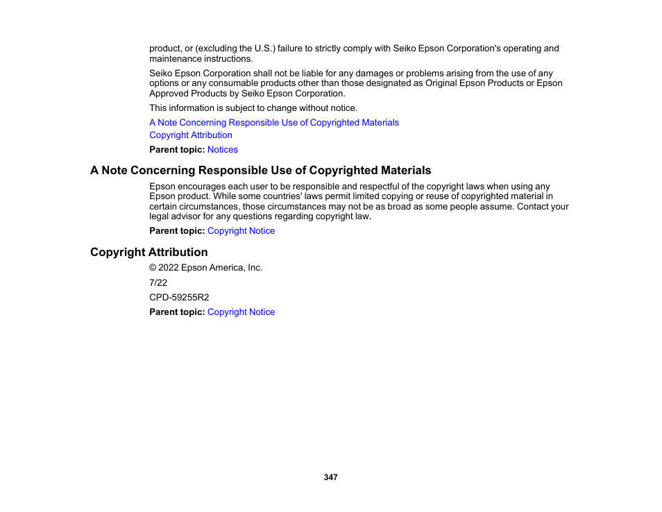 Copyright attribution | Epson Pro L30002UNL 30,000-Lumen HDR Pixel-Shift DCI 4K Laser 3LCD Large Venue Projector (White) User Manual | Page 347 / 347