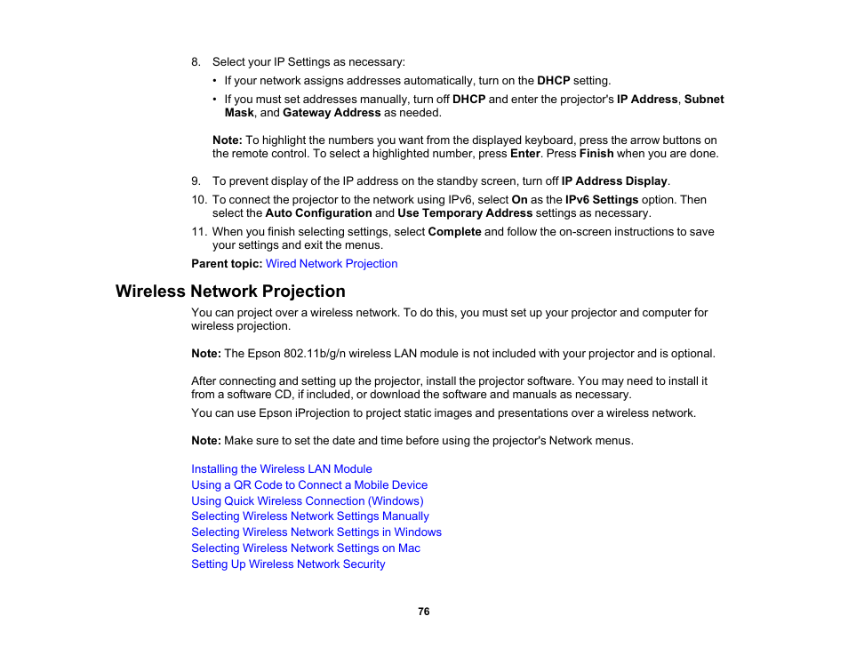 Wireless network projection | Epson Pro L30002UNL 30,000-Lumen HDR Pixel-Shift DCI 4K Laser 3LCD Large Venue Projector (White) User Manual | Page 76 / 347