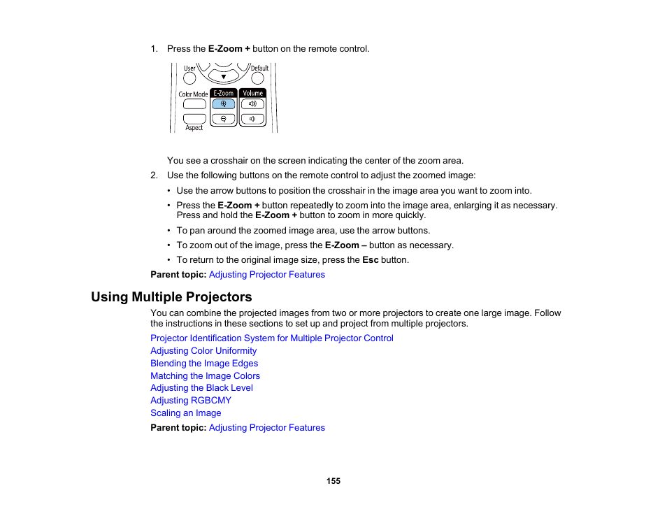 Using multiple projectors | Epson PowerLite 800F 5000-Lumen Pixel-Shift Full HD Ultra-Short Throw Laser 3LCD Projector (White) User Manual | Page 155 / 304