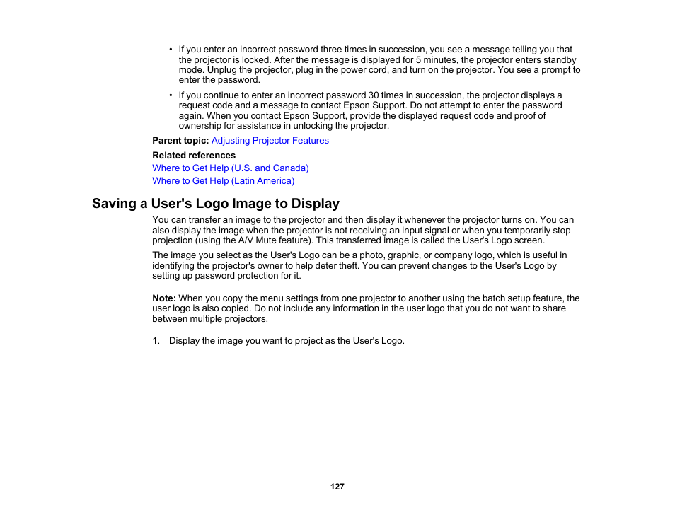 Saving a user's logo image to display | Epson LightScene EV-115 2200-Lumen WXGA Laser 3LCD Projector (Black) User Manual | Page 127 / 210